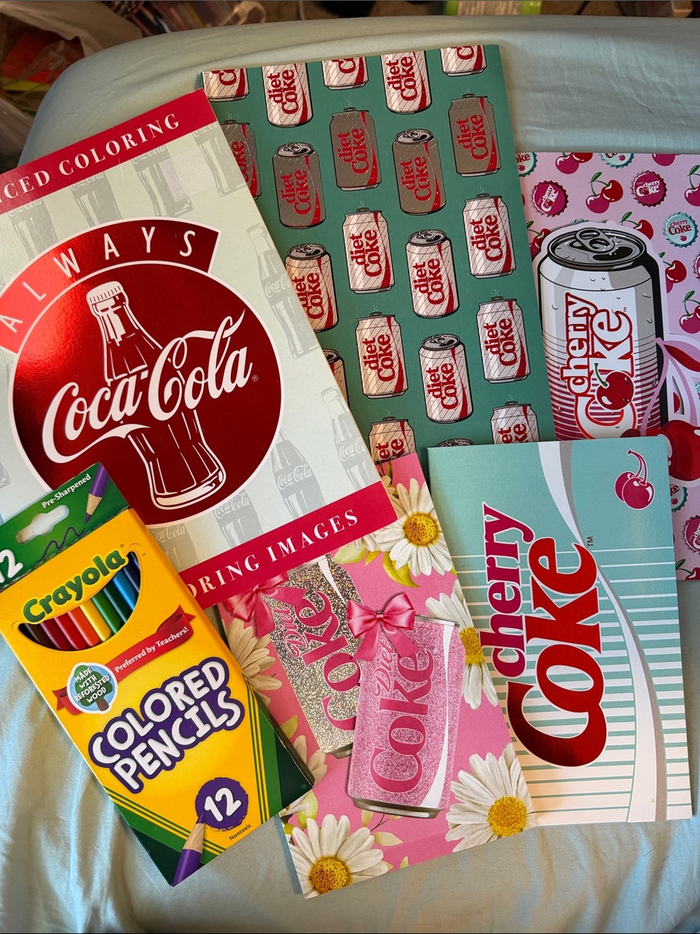 COCA COLA LOVERS! 5 Notebooks/Coloring & Colored Pencils! 40 COLORING PAGES!